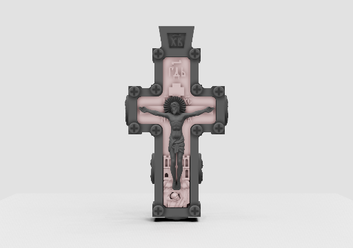 158_VZ-808 Men's gold cross with saints and wooden insert poster