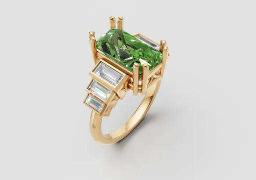 Emerald Cut Peridot with Graduated Diamonds poster