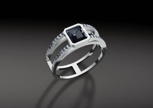 Platinum Ring with Black-Blue-Green Tourmaline and Diamonds poster