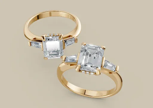 Emerald Cut, Tapered Baguettes, Hidden Halo poster