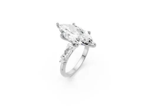 Custom Straight Line Baguette and Round Diamond Accent Engagement with Marquise Diamond Center poster