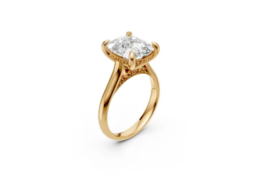 14k Custom Yellow Gold Cathedral Style Engagement Ring with 3.59ct Antique Cushion Shape Center Diamond - Size 5.25 - v1.0 poster