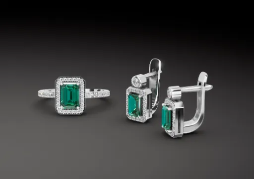 Ring Earrings Emerald